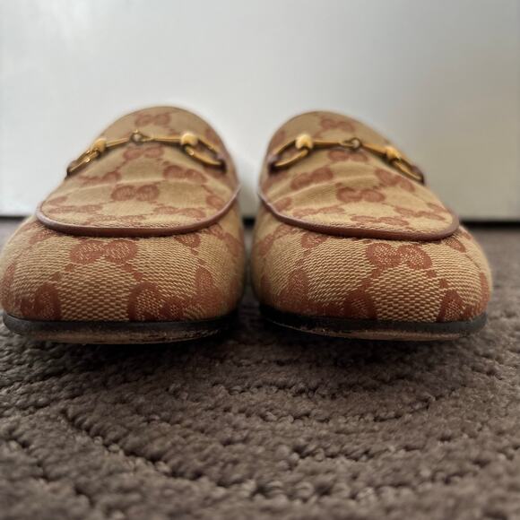 Gucci Jordaan GG Monogram Canvas Horsebit Loafers Beige Brown Flats Size EU 36.5 - Picture 6 of 16